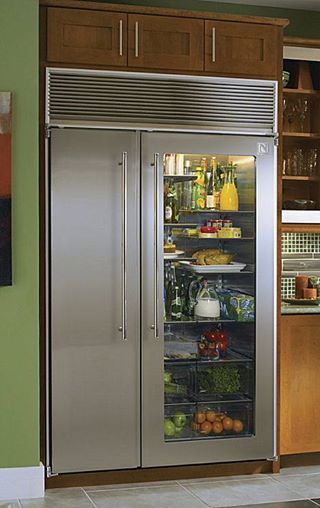 Viking Fridge.  For that organized person YOU live with! (is that you?) #Viking #Stamford #Cool Glass Front Refrigerator, Modern Refrigerator, Custom Refrigerator, Tuesday Inspiration, Vignette Design, Side By Side Refrigerator, Refrigerator Freezer, Kitchen Remodel Idea, Kitchen Stuff