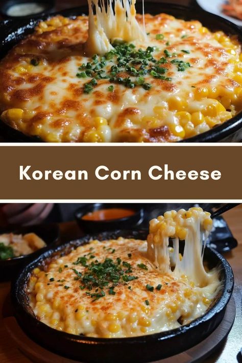 Korean Corn Cheese is a delightful dish that brings together the comforting flavors of sweet corn, creamy cheese, and a hint of sweetness, all topped with fresh green onions. Korean Street Corn, Korean Cheesy Corn, Korean Corn Dip, Corn Korean Recipes, Korean Corn Recipe, Best Korean Side Dishes, Cheeses Corn, Kimchi Mac And Cheese, Corn Cheese Recipe