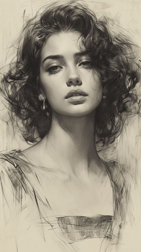 Charcoal Art Portrait, Base Drawing Reference, Female Portrait Drawing, Reference Poses Drawing, Ideas Easy Drawing, Realistic Face Drawing, Drawing Ideas Creative, Pencil Sketch Portrait, Pencil Portrait Drawing