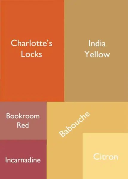 AUTUMN COLOUR SCHEMES | FARROW & BALL at Ronald Shaffer Interiors Babouche Farrow And Ball, Charlotte's Locks, Fall Paint Colors, Colour Combinations Interior, 70's Decor, Orange Color Palettes, House Color Palettes, Red Color Schemes, Go Back To School