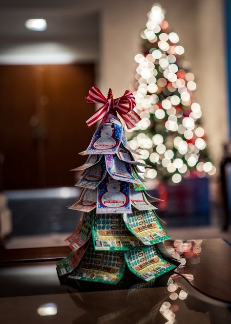 Made this lottery Christmas tree for my dad this past Christmas for his 🎁 Scratcher Christmas Gift Ideas, Christmas Lottery Tree, Lotto Christmas Tree, Christmas Scratcher Gift Ideas, Scratchers Christmas Gift Ideas, Scratch Ticket Tree, Lottery Ticket Tree Ideas, Lotto Scratchers Gift Ideas, Lottery Christmas Tree