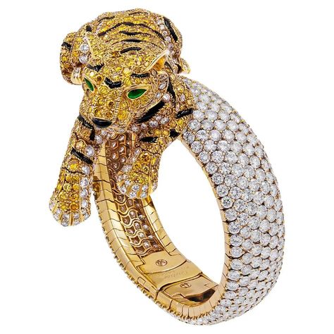 Cartier Vivid Yellow, White Diamond Panther Watch For Sale at 1stDibs | cartier watch diamond Cartier Diamond Watch, Panther Watch, Cartier Watches Women, Cartier Panther, Cartier Diamond, Gold Diamond Watches, Emerald Eyes, Cartier Panthere, Diamond Face