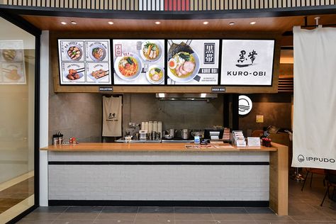 Mini Cafeteria, Food Court Design, Restaurant Kitchen Design, Japanese Restaurant Design, Restaurant Counter, Small Restaurant Design, Restaurant Signage, Ramen Bar, Ramen Restaurant