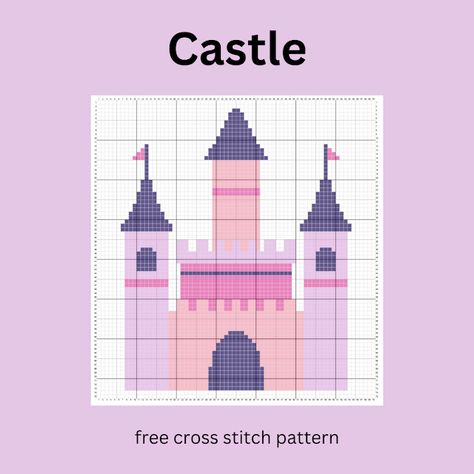 Castle - free cross stitch pattern Castle Cross Stitch Pattern, Castle Cross Stitch, Jesse Tree Ornaments, Free Cross Stitch Pattern, Jesse Tree, Disney Movie Characters, Stitch Stuff, Cross Stitch House, Castle Tower