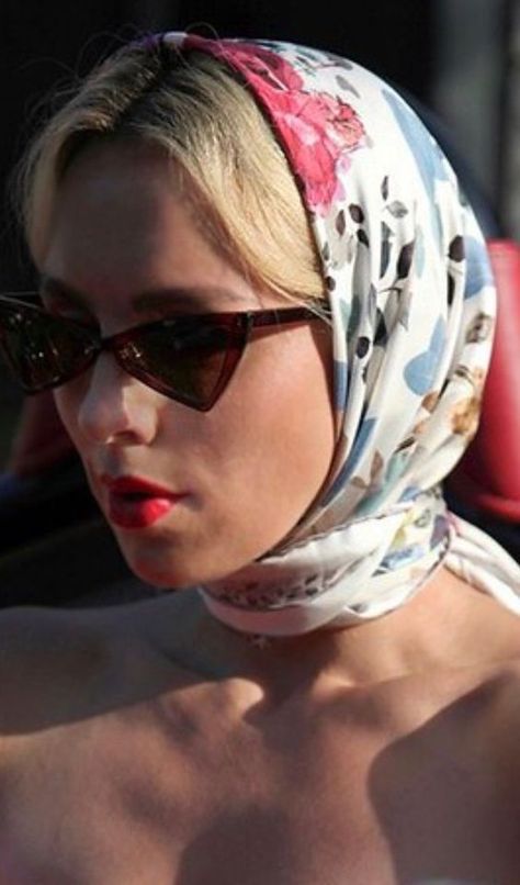 Head Scarf, Head Scarves Head Scarf Ideas, Givenchy Scarf, Scarf Aesthetic, Italian Hair, Grace Kelly Style, Scarf Ideas, Silk Scarf Style, Silk Headscarf, Head Scarf Styles