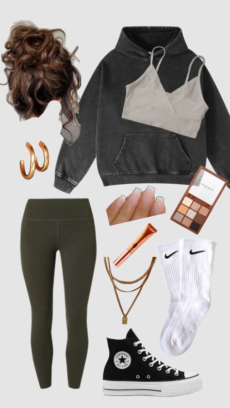 #greenleggings #green #fit #converse Outfits With Green Leggings, Green Leggings Outfit, Spring Outfits College, Casual Country Outfits, Leggings Outfit, Trendy Outfits For Teens, Cute Lazy Outfits, Lazy Outfits, Lazy Day Outfits