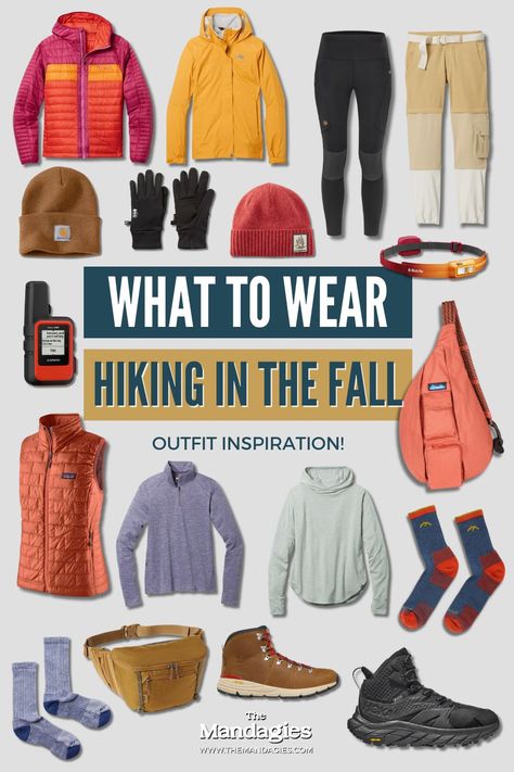 Looking for fall hiking outfit inspiration? We're sharing EXACTLY what to wear hiking in the fall, to look cute AND stylish on the trail! Weekend In The Mountains Outfit Fall, Cotopaxi Outfit, Backpacking Outfits Women, Mountain Outfit Fall, Day Hike Outfit, Cute Hiking Outfit Fall, Patagonia Trip, Hiking In The Fall, Hiking Wardrobe