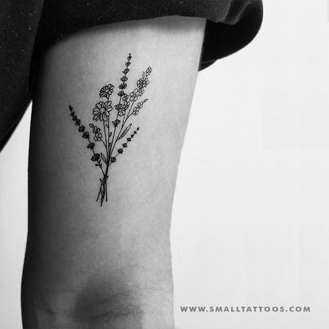 We provide real looking temporary tattoos that last between 2 and 10 days. Exceptionally designed wearable art fueled by our love of collaboration with the professional tattoo world. Three Flower Bouquet, Wild Flowers Tattoo, Dainty Flower Tattoos, Wild Flower Bouquet, Flower Bouquet Tattoo, Tattoo Diy, Bouquet Tattoo, Wildflower Tattoo, Dainty Tattoos