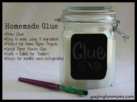 Homemade Glue - Perfect for home paper crafts like Paper Mache and so easy to make with only 4 ingredients! Safe and edible too! Home Made Glue, Homemade Glue, Paper Mache Recipe, Diy Glue, Paper Mache Projects, Homemade Crafts, Paper Projects, Paper Mache, Craft Activities