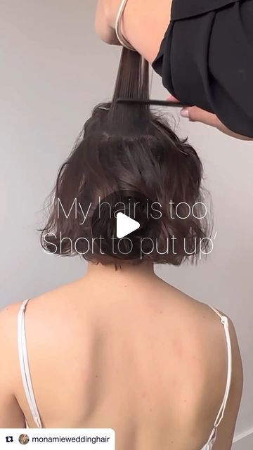 Lala’s Prep Tool✨ on Instagram: "🤍 Who said short hair can’t be styled into a beautiful updo?! Here’s @monamieweddinghair giving us a demo on how it’s done! 👏🏻" Bridal Hair Updo For Short Hair, Bridal Bun Short Hair, Bob Updo Hairstyles Easy, Short Hair Faux Updo, Messy Side Bun Wedding Hair, Short Hair Updue, How To Style A Bob For A Wedding, Bridesmaid Hair Bob Length, Hair Up Do For Short Hair