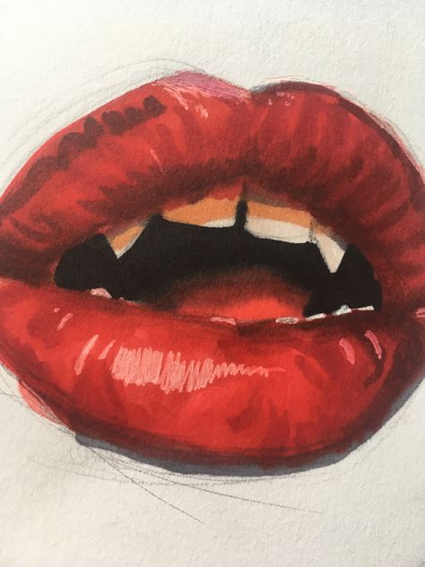 Using Ohuhu markers... reference is somewhere in my lips reference board Art Markers Drawing, Markers Drawing Ideas, Vampire Lips, Lips Drawing, Sketch Markers, Arte Inspo, Marker Drawing, Dessin Adorable, Art Inspiration Painting