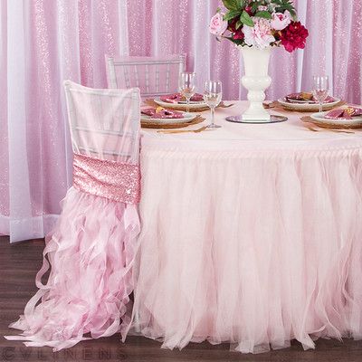 Tulle Tutu 14ft Table Skirt - Pastel Pink Kidney Table, Tutu Table Skirt, Diy Chair Covers, Tutu Table, Tulle Table Skirt, Tulle Table, Table Skirts, Chair Back Covers, Sequin Table Runner