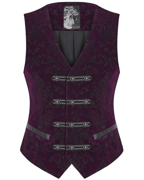 Punk Rave Mens Vest Waistcoat Purple Damask Velvet Goth Steampunk Aristocrat Vtg Steampunk Aristocrat, Red Waistcoat, Steampunk Vest, Mens Vest Fashion, Gothic Jackets, Red Damask, Mens Waistcoat, Gothic Shirts, Waistcoat Men