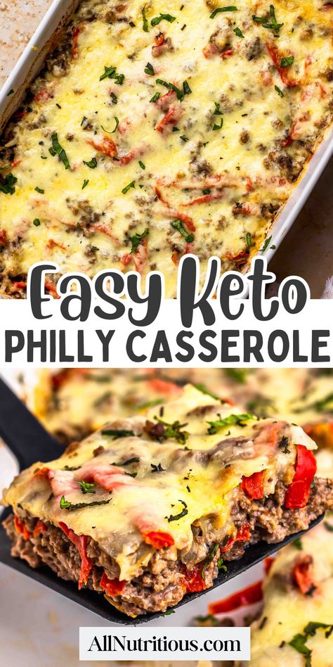 Looking for easy low-carb dinners? This Keto Cheesy Philly Casserole is a perfect high protein meal that’s loaded with flavor! Ideal for keto meal prep, this easy dish is one of the best casserole recipes for dinner, keeping you satisfied and on track with your low carb goals. Enjoy the keto dinner! Philly Casserole, High Protein Low Carb Recipes Dinner, Casserole Keto, Healthy Low Carb Dinners, High Protein Meal, High Protein Dinner, Protein Dinner, High Protein Meal Prep, Healthy High Protein Meals