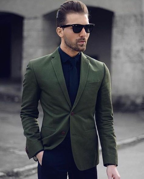 Men's fashion Olive Green Blazer Outfit Men, Green Blazer Outfit Men, Olive Green Blazer Outfit, Green Blazer Outfit, Green Jacket Outfit, Mens Fashion Rugged Simple, Terno Slim, Olive Green Blazer, Mens Dress Outfits