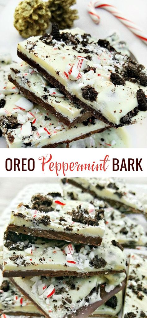 Oreo Peppermint Bark Oreo Peppermint Bark, Oreo Bark, Peppermint Bark Recipes, Easy Holiday Desserts, Bark Recipe, Homemade Holiday, Peppermint Bark, Chocolate Topping, Chocolate Bark