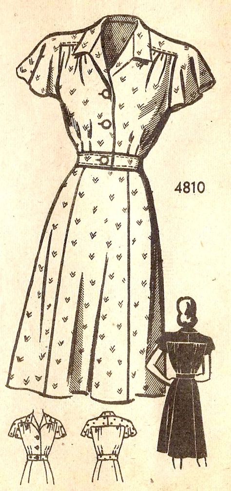 1940s Dress Pattern, 1940 Dress, Spirit Costume, Super Bowl Outfit, Style Analysis, Dress With Cap Sleeves, Retro Looks, Vintage Pics, Shirtwaist Dress