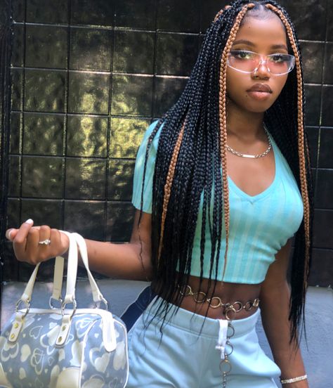 Mega Box Braids, Box Braids Hairstyles For Black Women Medium Size, Money Piece Hair Box Braids, Braids For Black Women 2022, Box Braid Color Ideas, Aesthetic Box Braids, Hair Styles African, Hair Styles Ideas, Cute Box Braids