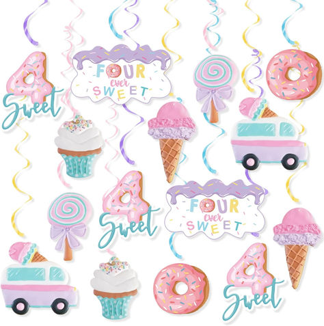 Four Ever Sweet Ice Cream Birthday Party Decorations, 20Pcs Ice Cream Party Hanging Swirl Decorations for Kid Ice Cream Fourth Birthday Party Girl Donut 4th Birthday Party Ceiling Hanging Streamers #ad #fourthbirthday #4thbirthday #birthdaypartyideas #birthdaypartysupplies #icecreambirthay #icecreambirthdayparty #icecreamparty #sweet #birthdaypartythemes #girlsbirthday #girlsbirthdayparty Scream Four Ice Cream Party, Four Ever Sweet Birthday Party, Ice Cream Birthday Party Decorations, Four Ever Sweet, Hanging Streamers, Fourth Birthday Party, Scream 4, Cream Birthday Party, Birthday Party Girl