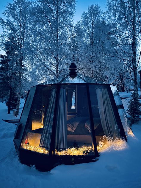 Snow-covered landscape with glass igloo in middle Glass Igloo, Igloo House, Huge Bed, Daily Hacks, Baby Animals Super Cute, Fence Design, Modern Glass, Winter Time, Winter Holidays