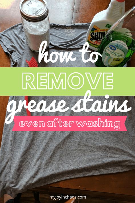 Remove Grease Stains from Clothing - even after you've washed them! | My Joy in Chaos Remove Grease Stain, Homemade Toilet Cleaner, Clean Baking Pans, Cleaning Painted Walls, Glass Cooktop, My Joy, Deep Cleaning Tips, Grease Stains, Garden Plans