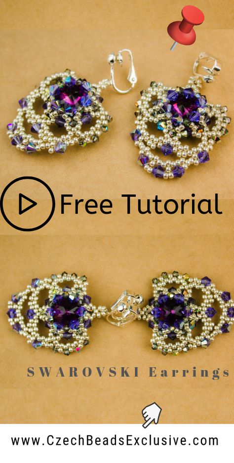 Free Video Tutorial - How to Make Beaded Earrings with SWAROVSKI Crystals, Bicone Beads and Round Czech Seed Beads |SAVE it!| www.CzechBeadsExclusive.com #czechbeadsexcluisve #czechbeads Make Beaded Earrings, Seed Bead Patterns Free, Hoop Earrings Diy, Seed Bead Bracelet Patterns, Beaded Jewelry Earrings, Motifs Perler, Beaded Earrings Tutorials, Beaded Bracelets Tutorial, Seed Bead Patterns