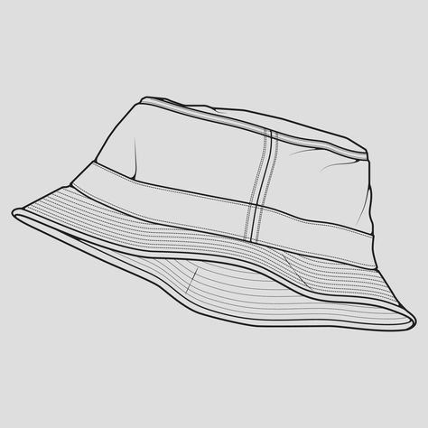 Bucket Hat Tattoo, Hat Outline, Bucket Drawing, Fishers Hat, Cap Drawing, Body Template, Hat Vector, Mini Hat, Flat Sketches