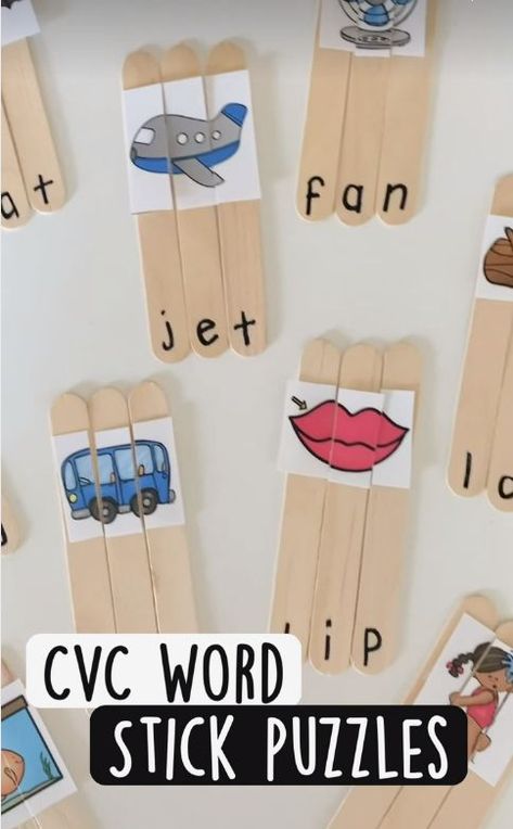 Communication And Language Eyfs, Communication And Language Activities, English Word Games, Stick Puzzle, College Assignment, Teaching Learning Material, Alphabet Activities Kindergarten, Communication Activities, Cvc Activities