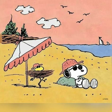 Snoopy and Woodstock at the beach. Joe Cool Snoopy, Woodstock Snoopy, Snoopy Comics, 달력 디자인, Snoopy Cartoon, Snoopy Funny, Snoopy Images, Peanuts Cartoon, Snoopy Wallpaper