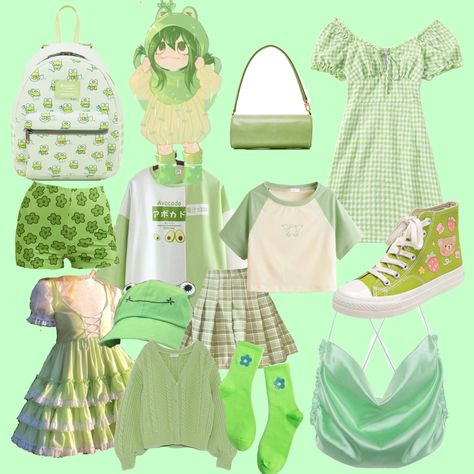 Kawaii Green Outfits, Vee Aesthetic, Academia Style Aesthetic, My Hero Academia Style, Pastel Core Outfits, Soft Core Aesthetic Outfits, Froggy Aesthetic, Aesthetic Kawaii Outfits, Pastel Academia Outfit