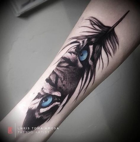 Feather With Wolf Tattoo, Feather Lion Tattoo, Lion Eyes Tattoo For Women, Tattoo Man Arm, Lower Arm Tattoos For Women Unique, Kurt Tattoo, Tattoos Lion, Cover Up Tattoos For Men, Best Cover Up Tattoos