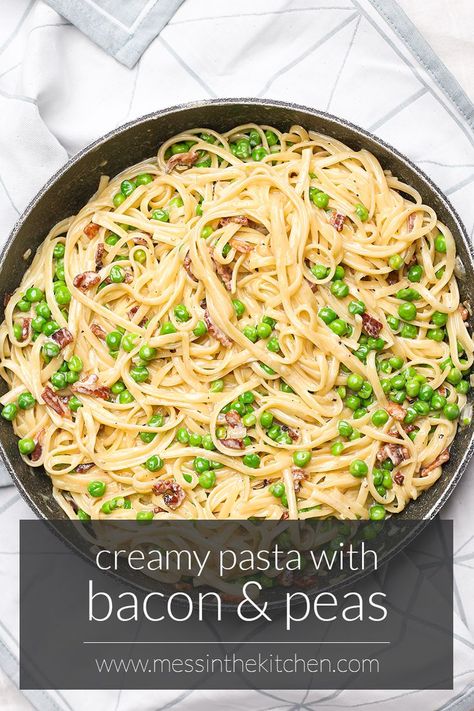 That’s all you need to make my Creamy Pasta with Bacon and Peas! With a short ingredient list to boot, this comforting recipe is a must for days you need a big bowl of love. Make it for guests, make it for a date, make it for yourself. I can promise it will become a secret weapon in your kitchen. Creamy Pasta With Bacon, Pasta With Peas And Bacon, Factor Recipes, Bacon Pasta Recipes, Elevation House, Pasta With Bacon, Creamy Spaghetti, Pasta Carbonara Recipe, Pasta With Peas