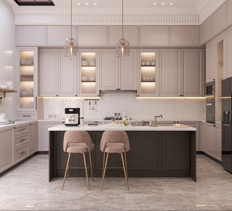 Neo-Classic Kitchen on Behance Classic Kitchen Design Luxury, Neo Classic Kitchen, Modern Classic Kitchen, Classical Kitchen, Classic Kitchen Design, Kitchen Interior Design, Kitchens Luxury, Modern Kitchen Interiors, Kitchen Interior Design Decor