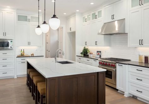 The Kitchen Island Size that's Best for Your Home | Bob Vila Kitchen Island Size, Cabinet Range Hood, Under Cabinet Range Hood, Cabinets And Countertops, Tom Dixon, Under Cabinet, Luxury Vinyl Plank, Range Hood, White Cabinets