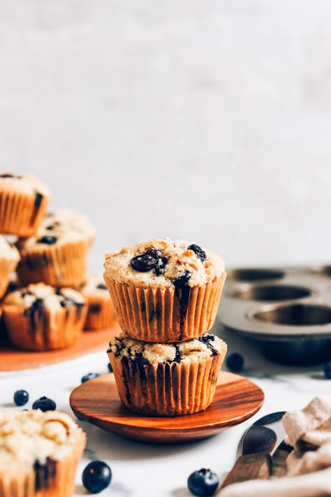 1-Bowl Gluten-Free Blueberry Muffins (Vegan) Blueberry Muffins With Sour Cream, Muffins With Sour Cream, Gluten Free Vegan Baking, Sour Cream Blueberry Muffins, Sour Cream Muffins, Gluten Free Blueberry Muffins, Vegan Blueberry Muffins, Bakery Style Muffins, Muffins Vegan