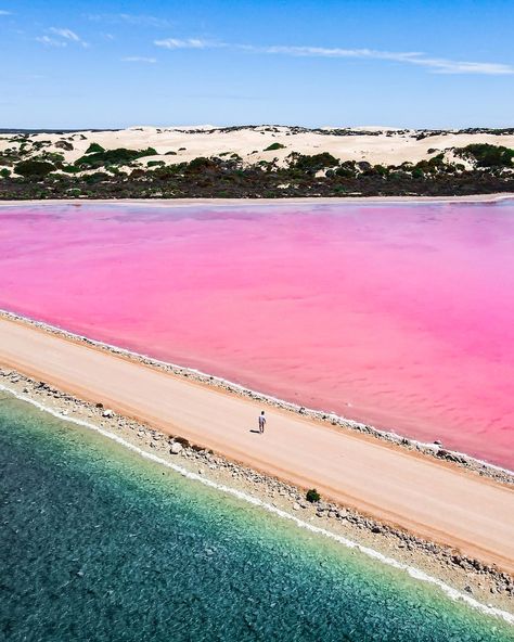 One For the Bucket List: The Best Pink Lakes in Australia Pink Lake Australia, Pink River, Dramatic Photos, The Bucket List, Pink Lake, Australian Travel, Green Lake, Road Trip Fun, Canada Travel