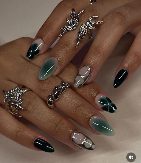 Rings From Amazon, Nail Journey, Become Your Own Boss, Fall Nail Ideas, Dark Green Nails, November Nails, Minimal Nails, Nail Jewelry, Silver Nails