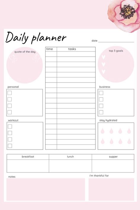 Calender 2022, Goals For The Day, Task Organizer, Cute Daily Planner, Daily Planner Printables Free, Hourly Schedule, To Do Planner, Pink Planner, Page Setup