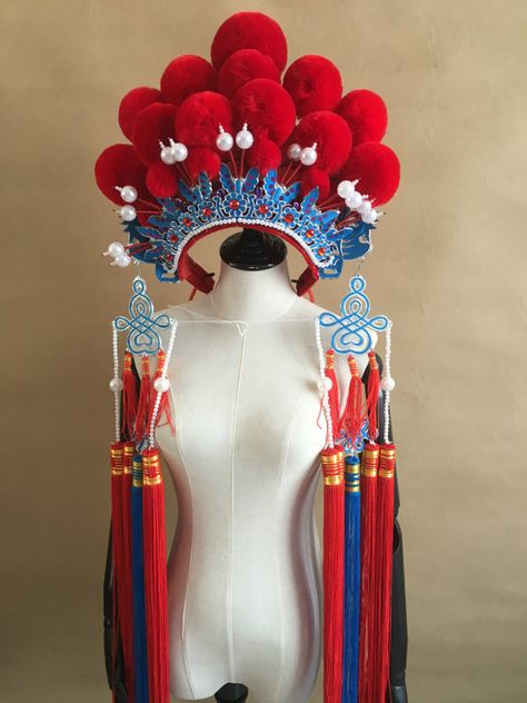 Opera Hairstyles, Chinese Headdress, Beijing Opera, Peking Opera, Head Crown, Burning Man Costume, Chinese Opera, Burning Man Fashion, Wedding Headdress