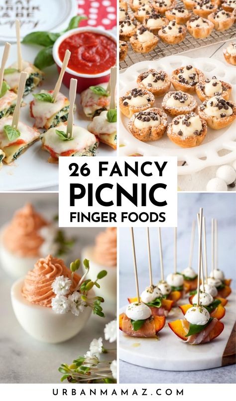 Looking for fancy picnic finger foods? Check out these 26 delicious picnic finger food ideas that look fancy. Fancy Finger Foods For Party, Mini Canapes, Simple Elegant Finger Foods, Fancy Looking Appetizers, Fancy Snack Ideas, Classy Party Food Ideas, Chic Finger Food, Garden Picnic Food Ideas, Fancy Birthday Desserts