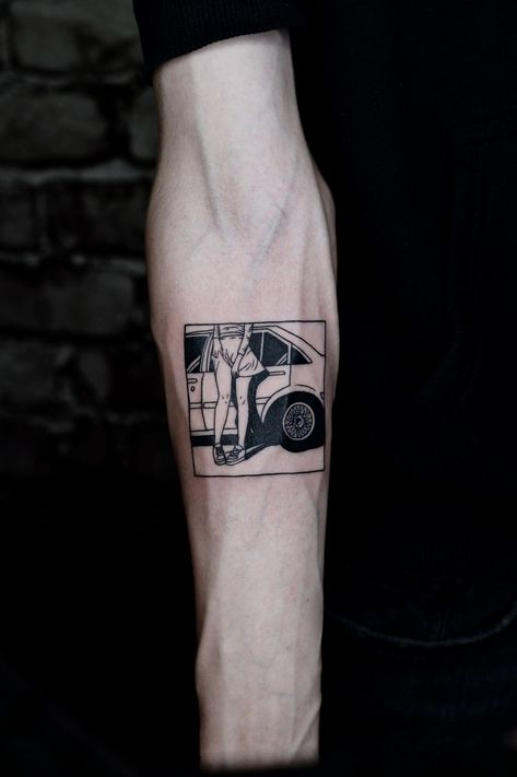 Initial D Tattoo Anime, Rx7 Tattoo, Car Gear Tattoo, Jdm Car Tattoo, Miata Tattoo, Jdm Tattoo Ideas, Auto Tattoo Ideas, Jdm Tattoo, Initial D Tattoo