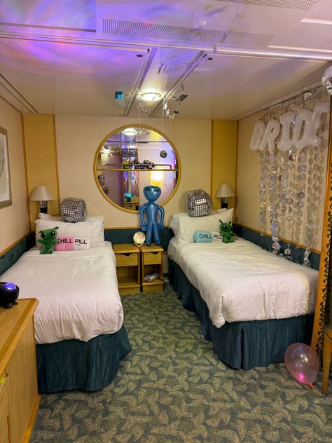 Bachelorette  Cruise trip decorations. Space Cowgirl or Cosmic Cowgirls theme. 🐮🪩👽🛸🪐💫 Bachelorette Room Decor, Cruise Rooms, Bachelorette Cruise, Space Cowgirl, Cruise Trip, Cruise Travel, Room Decor