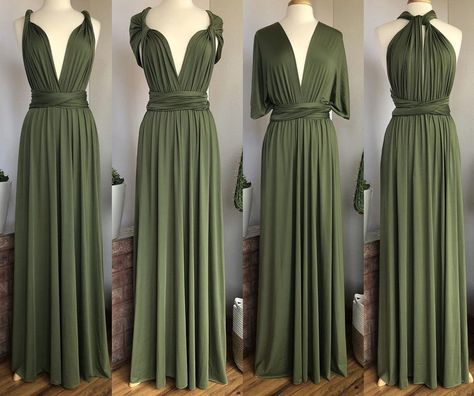 LIGHT OLIVE GREEN Bridesmaid Dress/ Custom Length / - Etsy Australia Olive Green Bridesmaid, Eucalyptus Bridesmaid Dress, Forest Green Bridesmaid Dresses, Multi Wrap Dress, Wrap Dress Plus Size, Olive Green Bridesmaid Dresses, Bridesmaid Dresses Floor Length, Multiway Dress, Multi Way Dress