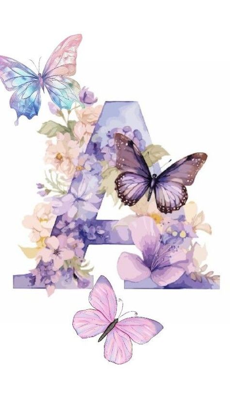 This is a capital A with flowers on it and around is butterfly's.very cute colors on this letter a and butterfly. A Letter Wallpaper, Sublimation Paper, Letter A, A Butterfly, A Letter, Lettering Alphabet, Walt Disney, Cute Wallpapers, Alphabet