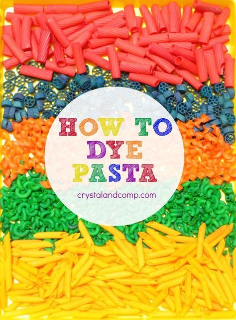 Pasta Crafts for Kids How to Dye Pasta http://crystalandcomp.com/2014/07/pasta-crafts-for-kids-how-to-dye-pasta/ Dye Dry Pasta, Painted Pasta Crafts, How To Color Pasta For Crafts, How To Dye Dry Pasta, Pasta Crafts For Toddlers, Pasta Crafts For Kids, Dye Pasta, Leprechaun Bait, Vetenskapliga Experiment