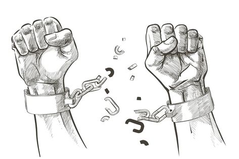 Raising hands fist, breaking steel handcuffs, shackles chain. Get slave free, rescue, hope, patriotism, force, liberation, victory, fight, power rebellion protest concept Freedom day Sketch vector Void God, Handcuffs Drawing, Prison Drawings, Homework Ideas, Chain Tattoo, Prison Art, Dance Inspiration, Anime Hands, Consciousness Art