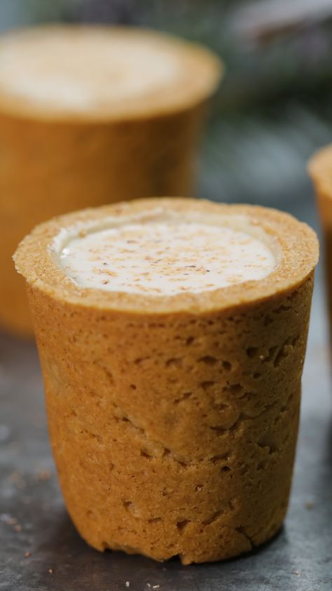 Shot Glass Desserts Recipes, Eggnog Cookie, Cookie Shot Glass, Edible Shot Glasses, Cookie Shot, Shot Glass Desserts, Cookie Shots, Eggnog Cookies, Vietnamese Iced Coffee