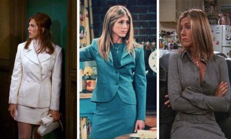 THE ONE WITH THE POWER SUIT: She's the wealthy girl who trades everything in to find her own way in NYC - and when she lands her dream job at Ralph Lauren, all of fans couldn't help but fist pump with pride. Not only does she become a serious business chic, her work wardrobe was #goals - especially her suit collection. Estilo Rachel Green, Rachel Greene, Business Professional Women, Rachel Green Friends, Rachel Green Style, Rachel Green Outfits, Friends Outfits, Classy Business Outfits, Jenifer Aniston