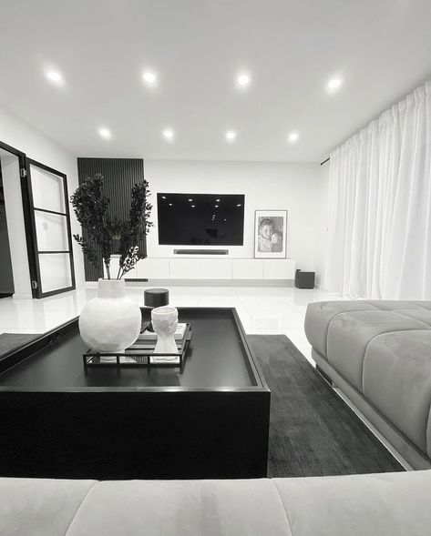 Black White And Grey Living Room, Home Decor Living Room Modern, Living Room Modern Luxury, Black And White Apartment, Black And White Living Room Ideas, Living Room Black And White, Stylish Bedroom Ideas, Modern Apartment Living Room, Luxury Living Room Decor