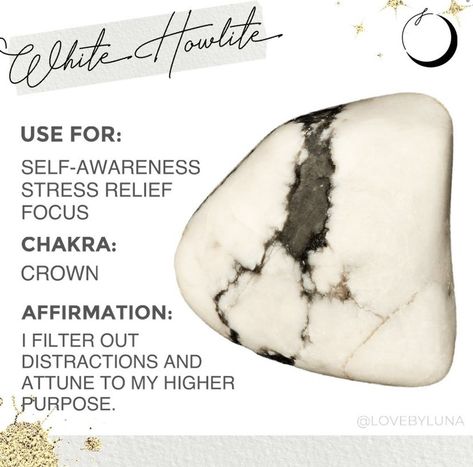 Howlite Crystal Meaning, Howlite Meaning, Crystal Ideas, Crystal Magick, Howlite Crystal, Crystal Healing Chart, Chakra Health, Crystals Healing Properties, Howlite Stone